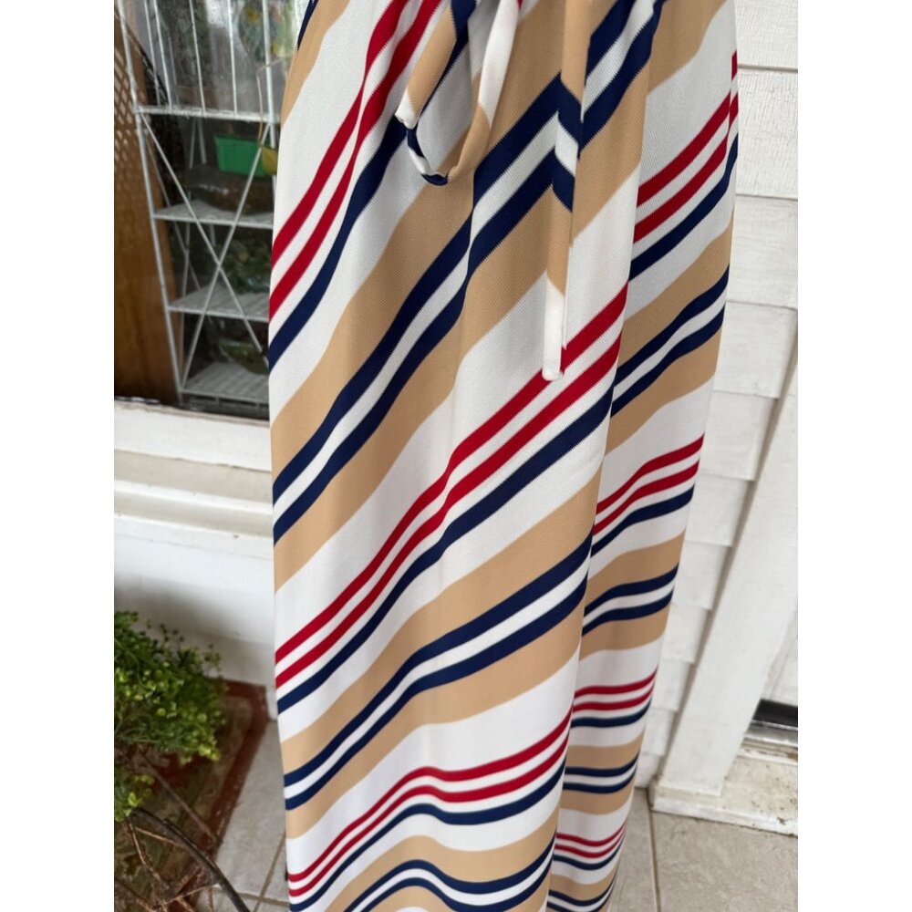 Vintage 70's Stripe MOD Maxi Skirt Chevron Stripe Blue Tan Red Size S-M - Picture 2 of 11